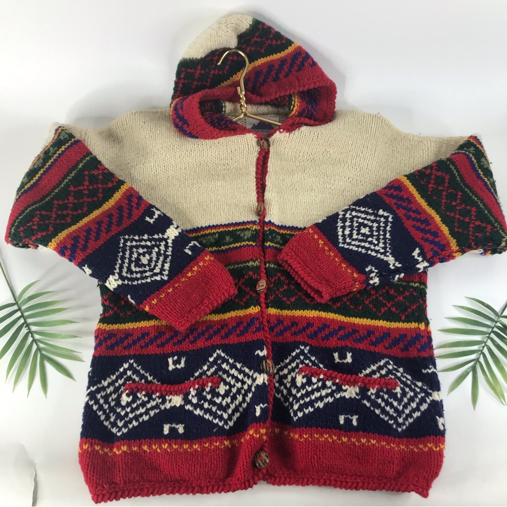 Purple Mountain Sweater Company Mens 100% Wool Hooded Button Sweater Size Medium